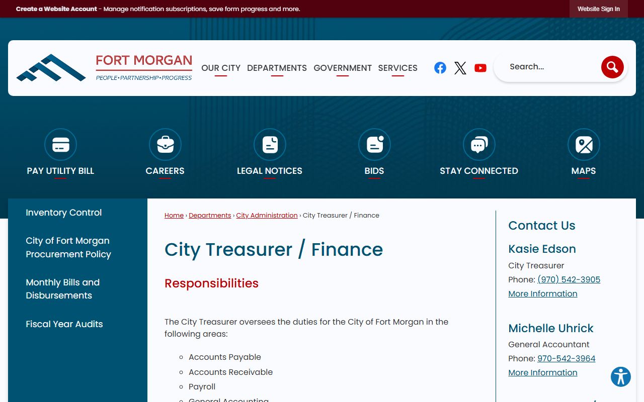 Fort Morgan city treasurer and finance department information