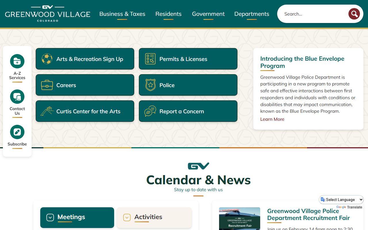 City of Greenwood Village official website homepage