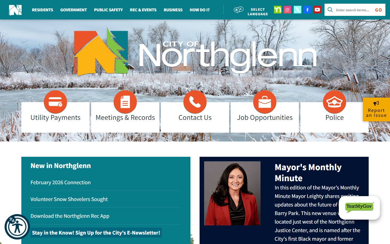 Northglenn Colorado city website homepage