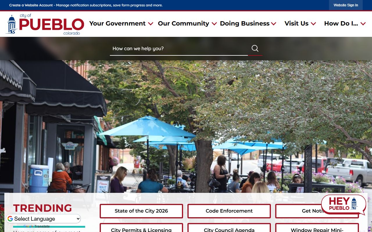 Pueblo Colorado city website homepage