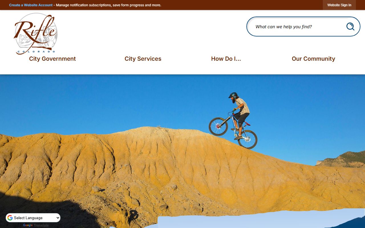 Rifle city homepage with links to financial resources