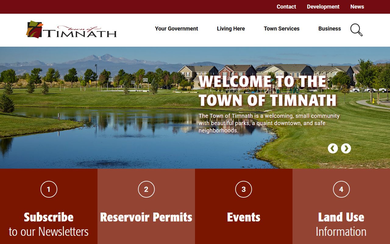 Timnath town homepage with local government links