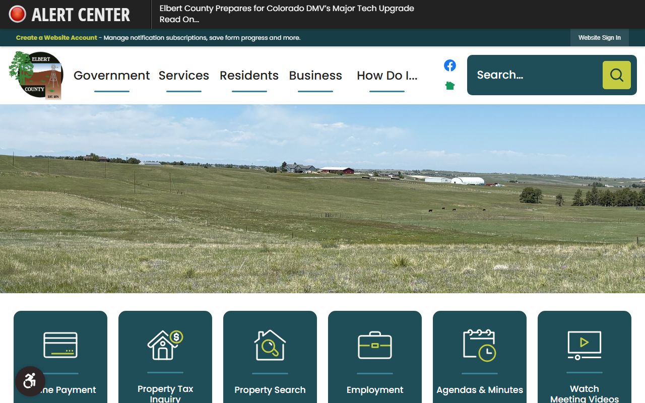Elbert County homepage with government services and contact information