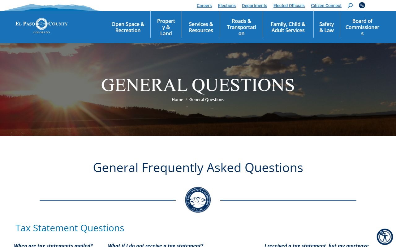 El Paso County Treasurer FAQ page with common questions