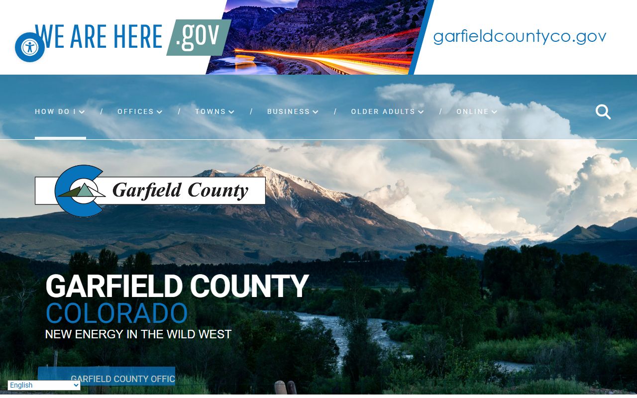 Garfield County homepage with government services and contact information