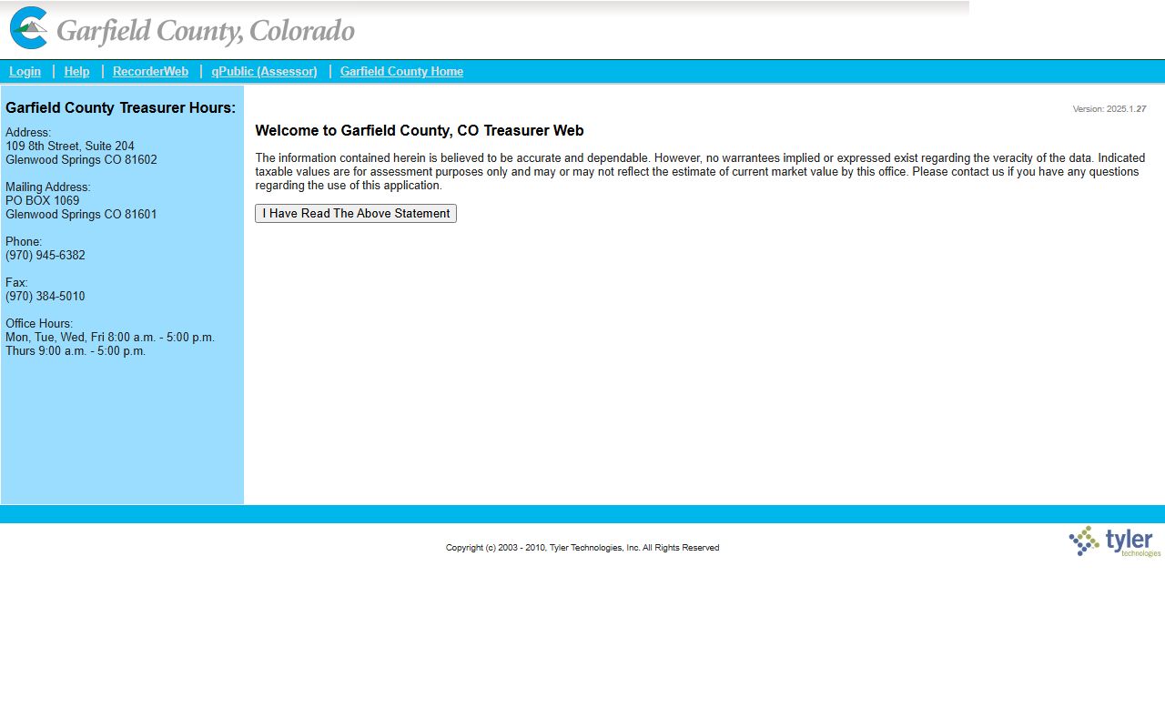 Garfield County online tax system for property tax lookup