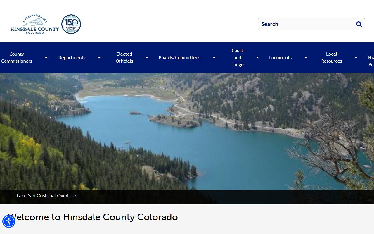 Hinsdale County homepage with government services and contact information