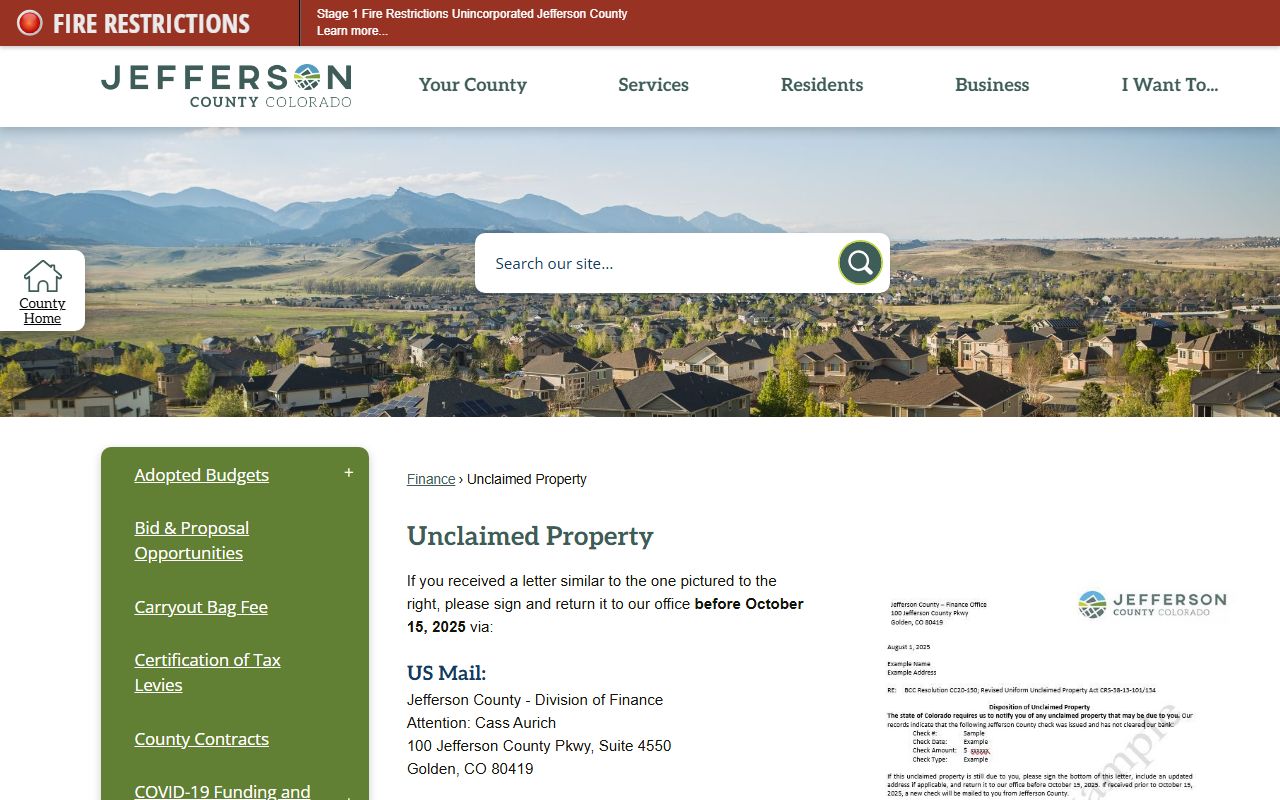 Jefferson County unclaimed property information page