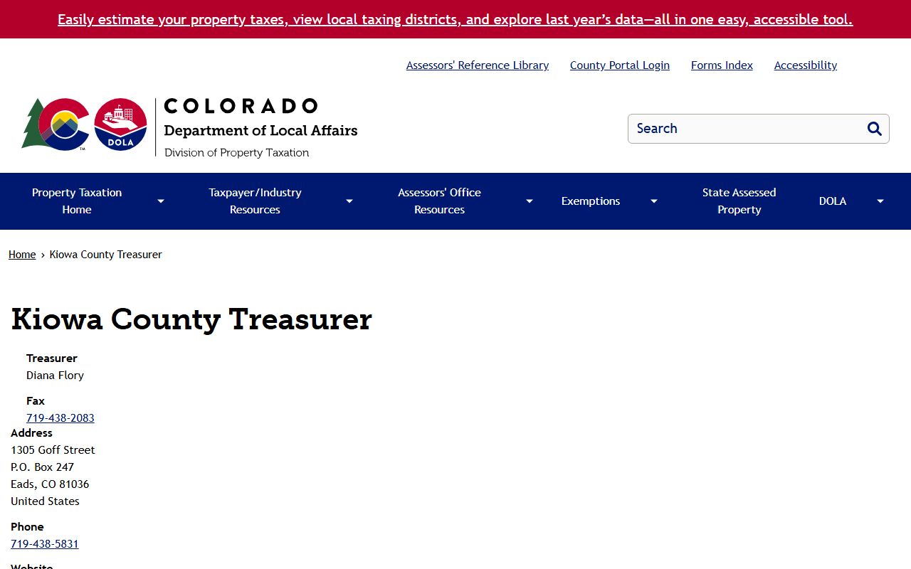 DPT locality page for Kiowa County Treasurer