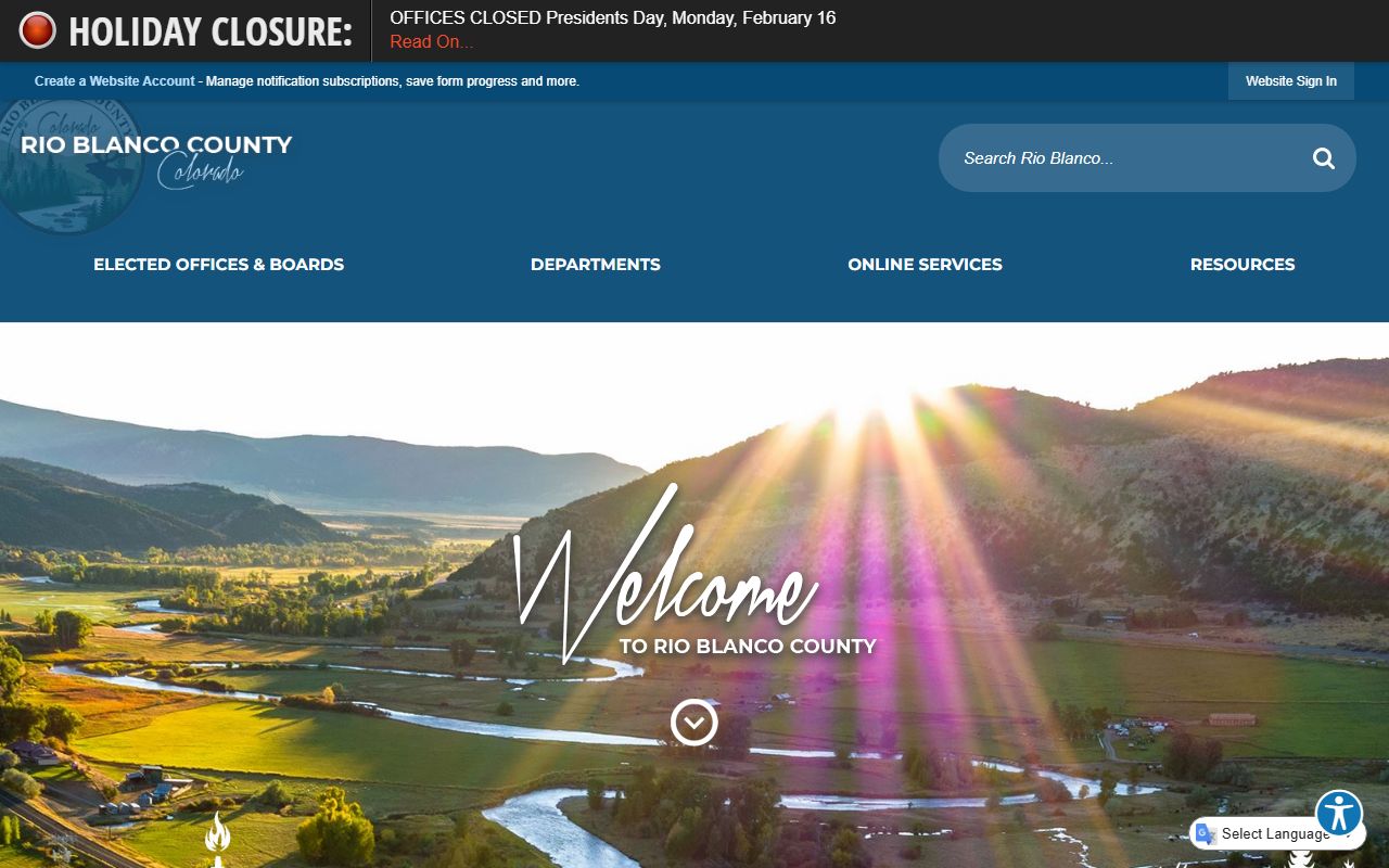 Rio Blanco County website homepage