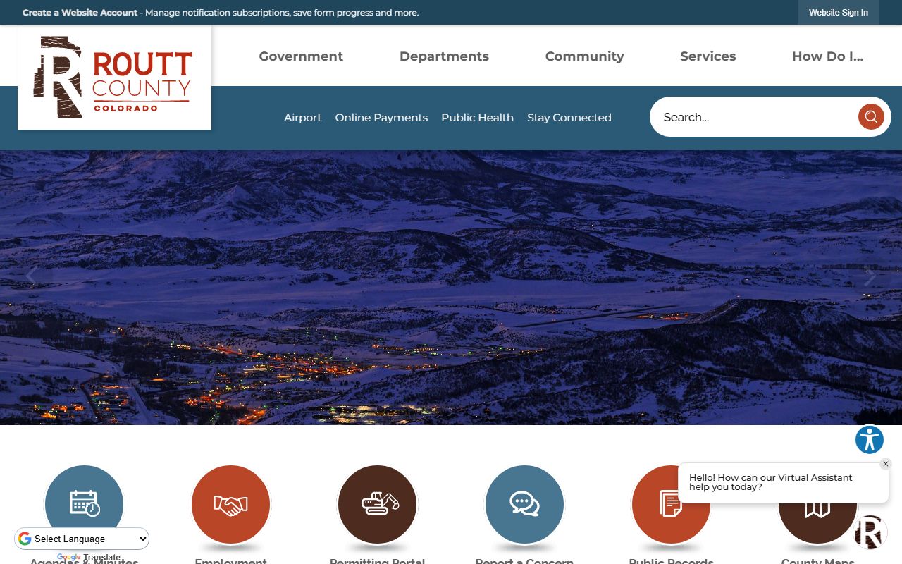 Routt County government website homepage