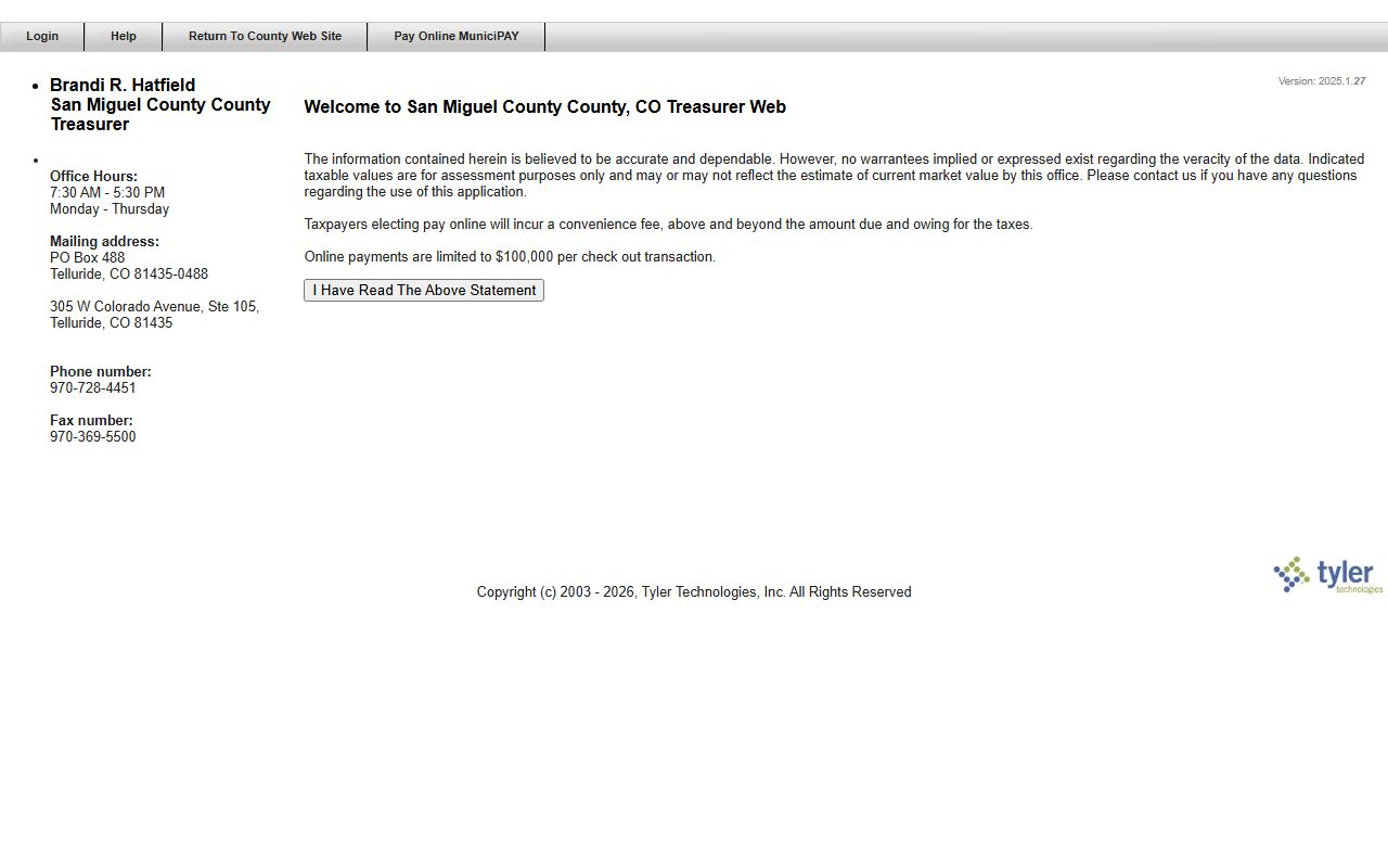 San Miguel County online tax payment system
