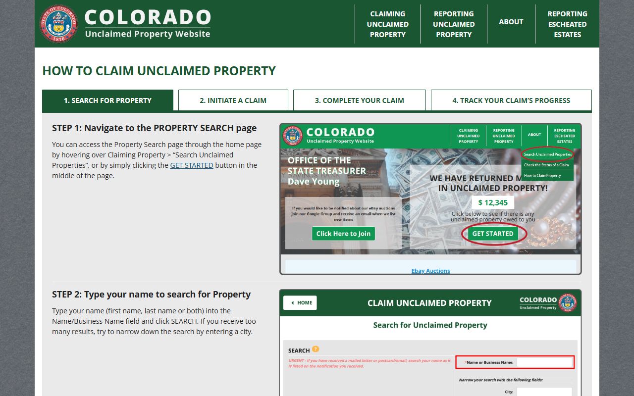 Instructions for claiming unclaimed money in Colorado
