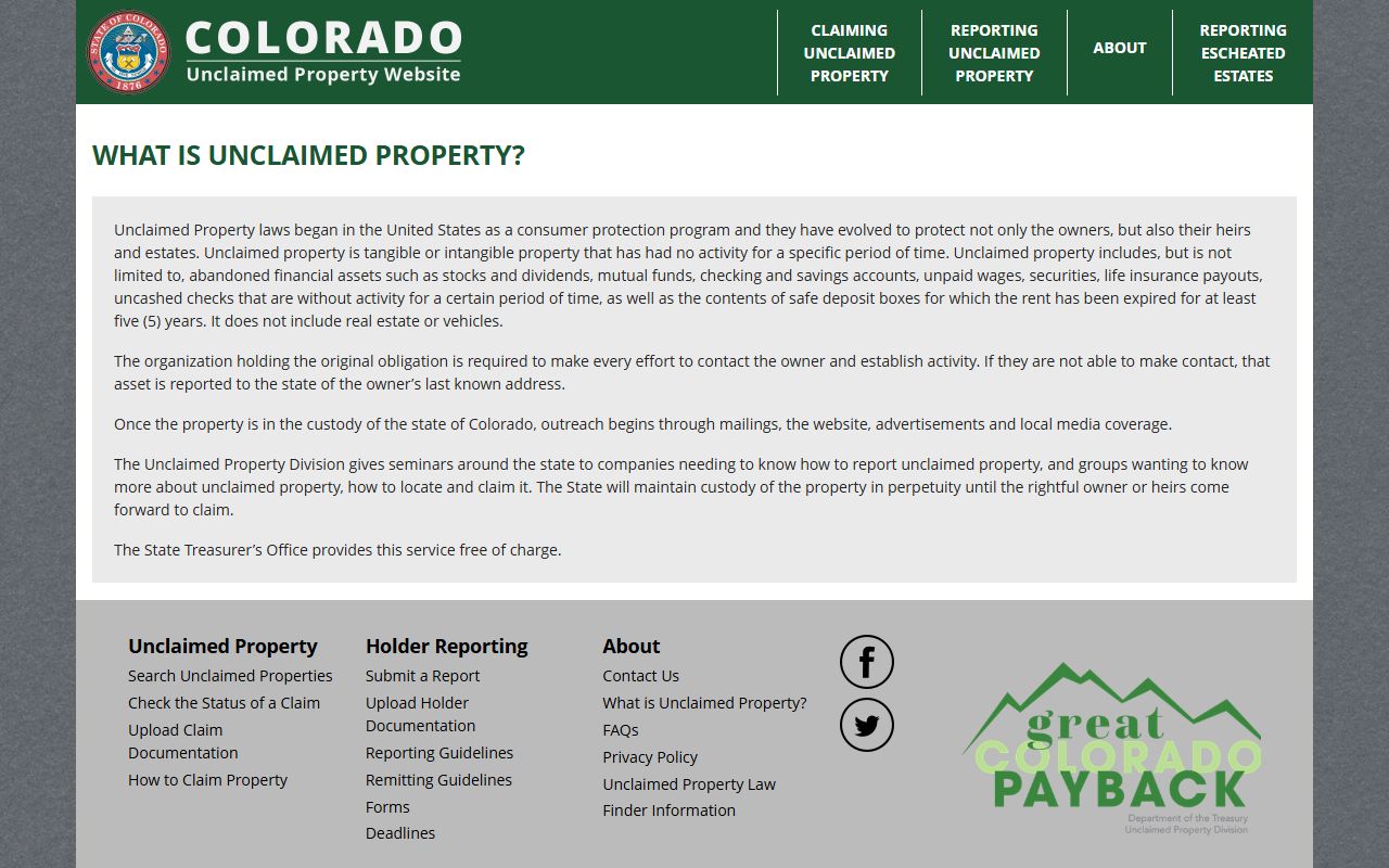 Explanation of what unclaimed property is in Colorado